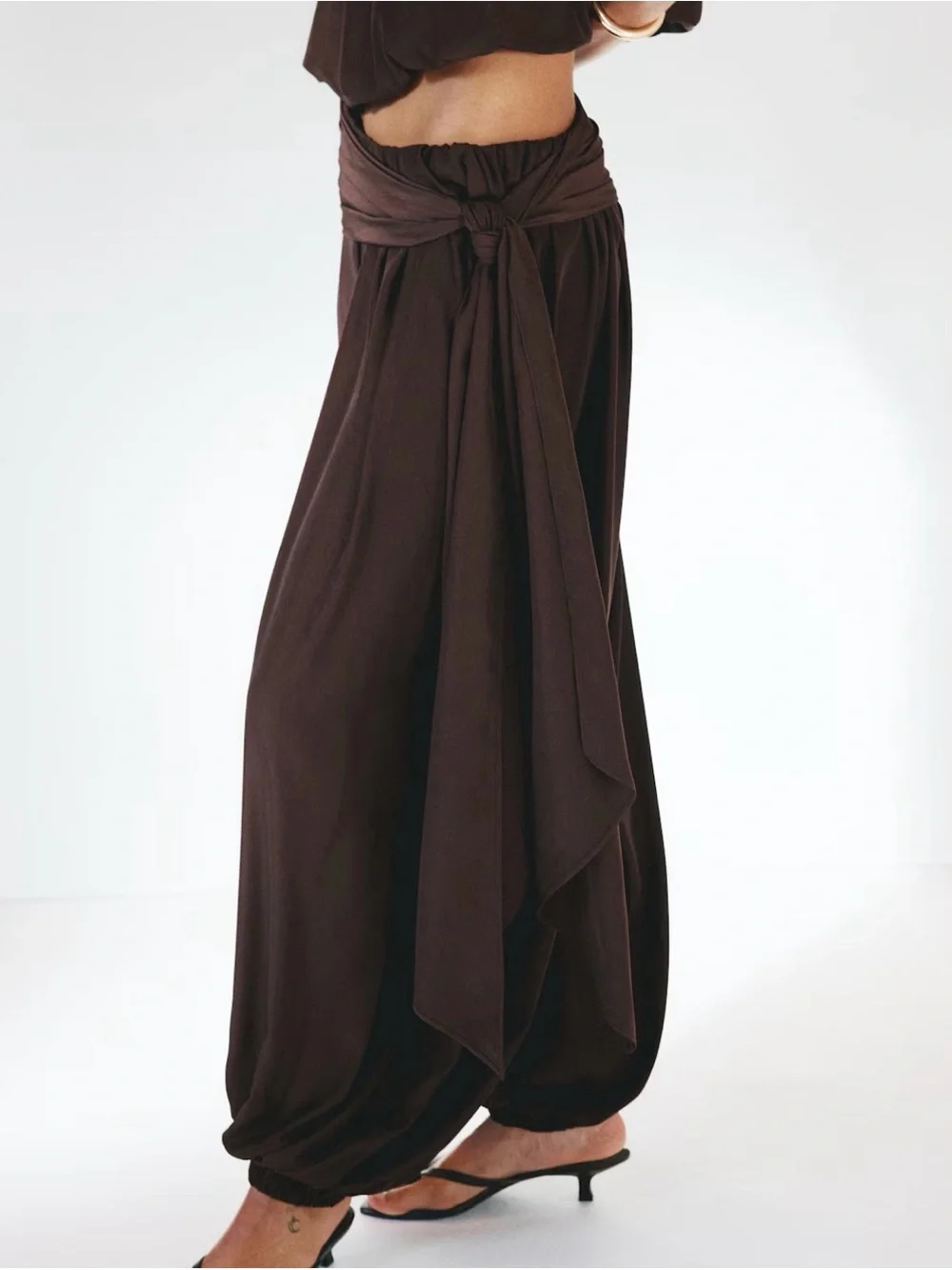 H&M Dark Brown Wrap Waist Harem Pants